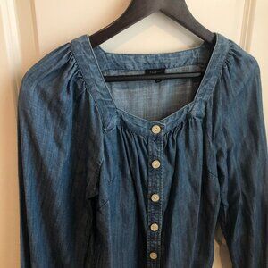 Talbots Denim Square Neck Top Blouse Women’s XS 100% Tencel